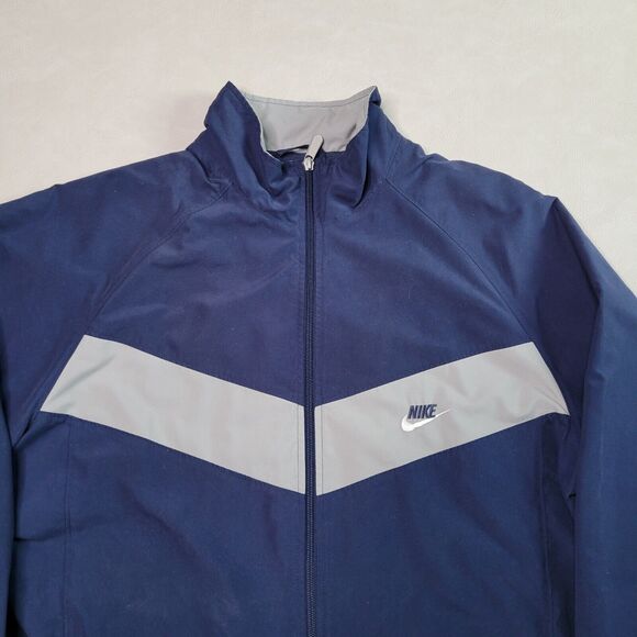 NIKE Classic Men's XXL Windbreaker Navy Gray Jacket Full Zip Lined Comfort - Picture 4 of 11